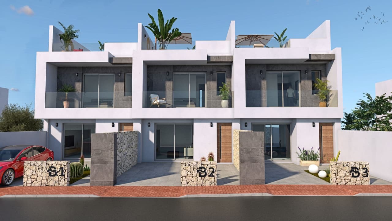 Zdjęcie nieruchomości w Torre de la Horadada, Costa Blanca Południe – Umeblowany dom szeregowy z 3 sypialniami z basenem solarium 100 m od plaży w Torre de la Horadada (1)