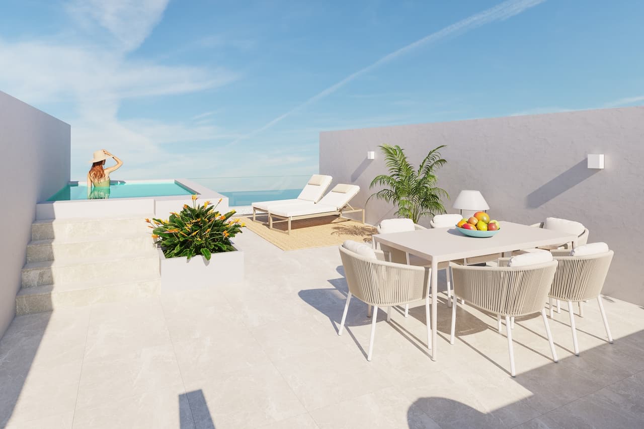 Zdjęcie nieruchomości w Torre de la Horadada, Costa Blanca Południe – Dom szeregowy z 3 sypialniami z basenem i solarium 100 m od plaży w Torre de la Horadada (1)