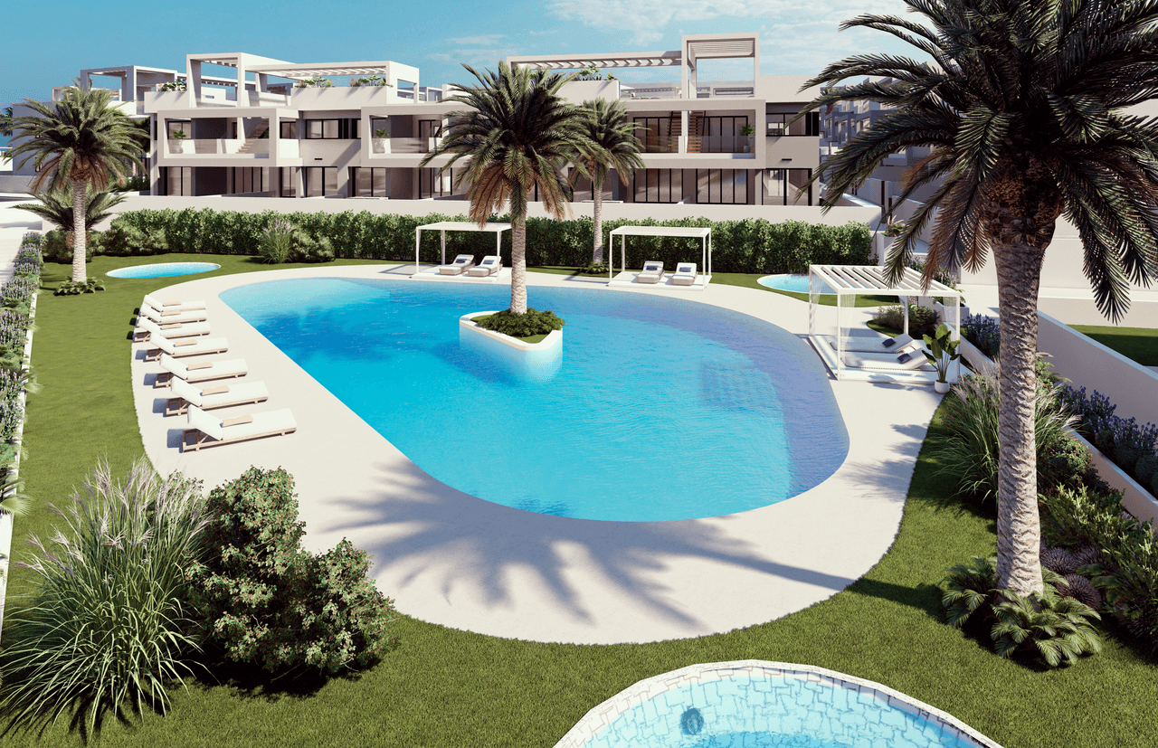 Zdjęcie nieruchomości w Torrevieja, Costa Blanca Południe – Bungalow z 2 sypialniami, tarasem i solarium w Los Balcones, Torrevieja (1)