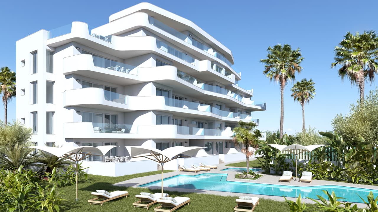 Zdjęcie nieruchomości w Mil Palmeras, Costa Blanca Południe – Apartament z 2 sypialniami, tarasem i wspólnym basenem, z widokiem na morze w Mil Palmeras (1)
